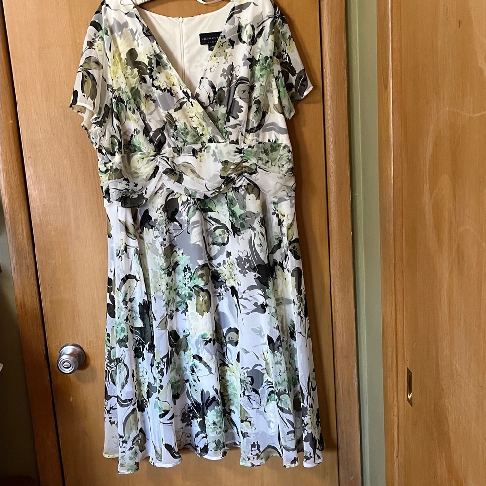 Connected Apparel White and Green Floral Dress 24W